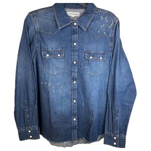 NWT Lucky Brand Estrella Star Embroidered Denim Shirt M 🌟